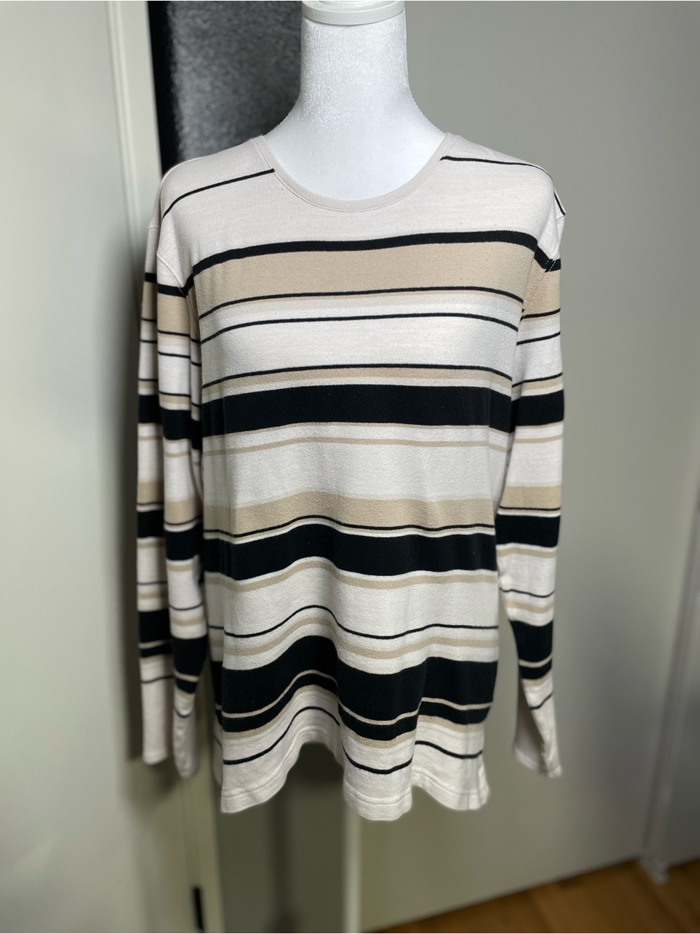 croft & barrow Cream, Black & Tan Striped Crewneck Sweater
